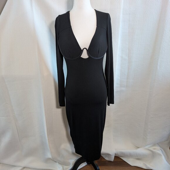 Bardot Black Bodycon Midi Dress Long Sleeve Underwire Bust Size US 6/S Cocktail - Picture 2 of 10
